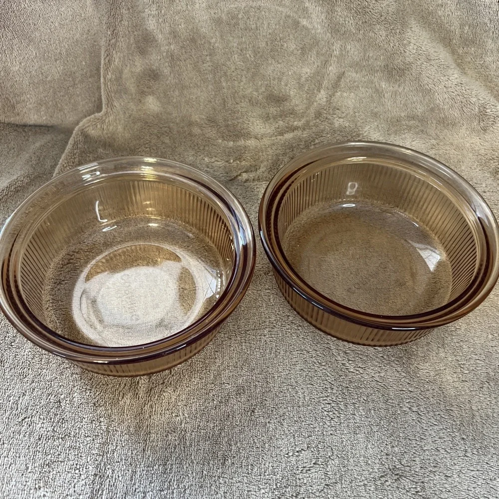 Vtg 2 Corning Ware Visions Amber Glass Bowls Storage 1 Pint‎ C-16-B
